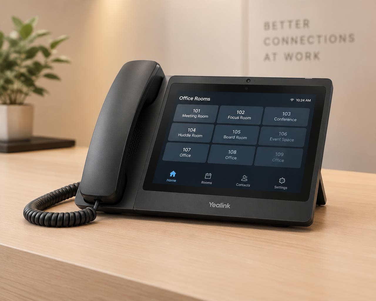 Terminal de interfone com tela de salas na recepção